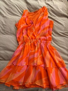 Ramy Brook Orange & Pink Tiered Sleeveless Summer Dress